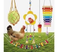 Juego de juguetes de 5 piezas para gallinero con columpio arcoíris, espejo, campanas, brocheta de frutas y verduras y xilófono de madera.
