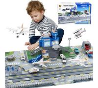 Juego de juguetes de avión con camiones, helicóptero, aviones, carteles y tapete de juego de aeropuerto, juguetes interactivos de aprendizaje temprano para niños y niñas, gran regalo para cumpleaños y