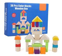 Juego de Juguetes de Bloques de Construcción de Madera, Formas Educativas para Contar y Clasificar para Niños Mayores de 3 Años (30 Bloques de construcción de Colores en Caja de)