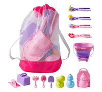 Juego de Juguetes de, Juguetes de Playa para niños, Juguetes de de Viaje con Cubo Plegable y Bolsa de Malla, Incluye moldes, rastrillo, Pala para Patio, Piscina, Estera de Escuela