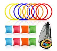 Juego de Juguetes de Lanzamiento de 16 Piezas con 1 Bolsa de Malla Negra, Juego de Anillos de Lanzamiento de puf de Colores, Juegos de Lanzamiento de niños para Fiesta de cumpleaños