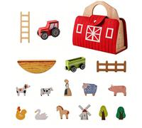 Juego de juguetes de montaje de animales de granja, juego apilable de granero de madera con tractor, base curvada, valla, árboles y molino de viento para jugar en casa de madera, juguete apilable de