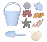 Juego de juguetes de playa de silicona suave para niños con pala, cubo y moldes de arena, red de malla portátil para fácil transporte y almacenamiento, juguete de caja de arena para niños pequeñ