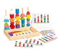 Juego de juguetes de secuenciación de cuentas de madera Montessori, juguetes educativos integrales para secuenciar, clasificar, apilar y atar cuentas, actividades de aprendizaje preescolar de madera