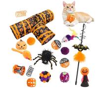 Juego De Juguetes Para Canal De Gato De Halloween, Conjunto De Túnel Para Gato De 3 Vías | Juego Interactivo Para Gatitos Con Bola De Campana, Túnel Plegable Para Gato, Palo De Plumas, Ratón Po