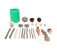 Juego de Juguetes para Hámster, Túnel de Madera Masticable, Rueda de Ejercicio de Heno Timothy, Bola de Ratán para Animales Pequeños, con Túnel Retráctil, Rollo de Algas