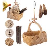 Juego De Juguetes Para Loros - Kit De Accesorios De Escalada Para Masticar Jaula De Madera Segura | Material De Bola De Ramita Natural Cesta De Almacenamiento De 150 G Incluida | Estas Ramas Y Bolas P
