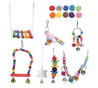 Juego de Juguetes para pájaros de 5 Piezas Gavigain, no Madera, Columpios, Campanas, Juguetes de masticación, estimulación Mental, Actividad física, para Loros y pájaros pequeños