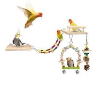 Juego de juguetes para periquitos 5 en 1: parque infantil desmontable con perca de madera, columpio, escalera y jaula de plataforma, accesorios para cacatúa, conure, tortolito, periquito, pinzón