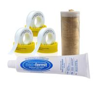 Juego de juntas sanitarias de 5 piezas, juego profesional, 1 pasta de sellado Neo Fermit, 1 dispensador de lino de 40 g, 3 cintas de sellado de rosca PFTE de kör4u