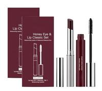 Juego de labios y ojos de miel, juego de lápiz labial de miel con rímel impermeable, jue/go de regalo de maquillaje de negra, bálsamo labial teñido hidratante natural para mujeres (2Set)
