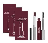 Juego de labios y ojos de miel, juego de lápiz labial de miel con rímel impermeable, jue/go de regalo de maquillaje de negra, bálsamo labial teñido hidratante natural para mujeres (3Set)