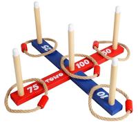 Juego de Lanzamiento de Aros de Madera - Clásico Juego de Cuerda con Objetivo para niños y Adultos - Diversión Familiar en jardín, Camping o Playa