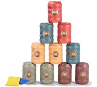 Juego de Lanzamiento de Bolsas de Judías para Niños, Juego de Lanzamiento de 10 Latas, un Saco de Arena y 2 Pelotas Amarillas, Juegos Exterior Niños Jardin, Juegos Infantiles Exterior, Juegos Jardin
