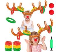 Juego de Lanzamiento de Fiesta de Navidad, Juego de Lanzamiento de Cuerno de Reno Marrón, 2 Juguete de Reno con 12 Anillos Circulares, Juegos Divertidos de Navidad Familiares