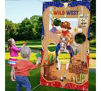 Juego de lanzamiento de vaqueros, telón de fondo de vaquero del salvaje oeste con paquete de 3 bolsas de frijoles para niños y adultos, juego de lanzamiento de vaquero para decoraciones de fiesta