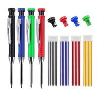 Juego de lápices de carpintero de 2,8 mm, 4 lápices, 24 minas de recambio y 4 sacapuntas, herramienta de marcado de agujeros profundos para madera, metal, azulejos y proyectos de bricolaje (4 lápices