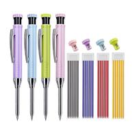 Juego de lápices de carpintero de 2,8 mm, 4 lápices, 24 minas de recambio y 4 sacapuntas, herramienta de marcado de agujeros profundos para madera, metal, azulejos y proyectos de bricolaje (4 lápices