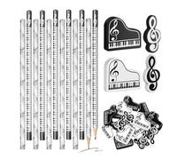 Juego De Lápices De Madera - Lápices Con Nota Musical Y Goma De Borrar - Material Escolar Divertido Con Tema Musical Para Escribir Dibujar Bocetos Clases De Matemáticas Estudiantes Primaria