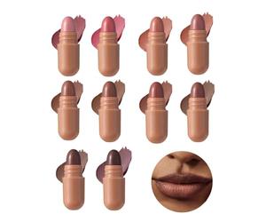 Juego de lápiz labial en forma de píldora: rendimiento profesional de bolsillo, diseño de guardarropa multitono de 10 piezas, textura de terciopelo de deslizamiento + almacenamiento compacto, ac