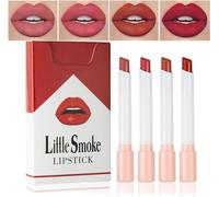 Juego de lápiz labial mate, Juego de lápiz labial de tubo de humo de 4 colores, Lápiz labial de terciopelo con brillo labial hidratante, Juego de lápiz labial mate impermeable de larga duración de 24