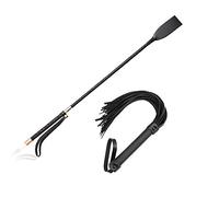 Juego de látigo de equitación, látigo de caballo con doble solapa, látigo de cuero para caballos, cultivo de caballos ecuestres, negro