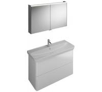 Juego de lavabo de cerámica burgbad Iveo incl. mueble bajo lavabo, anchura: 1200mm, SFHJ120F2748G0161, Color: Castaño Decoración Trufa / Castaño Decoración Trufa, empuñadura vertical Blanco G0161