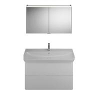 Juego de lavabo de cerámica burgbad Iveo incl. mueble bajo lavabo, anchura: 1200mm, SFHJ120F2833G0161, Color: Blanco Alto brillo / Melamina Blanco, banda de agarre vertical Blanco G0161