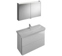 Juego de lavabo de cerámica burgbad Iveo incl. mueble bajo lavabo, anchura: 1200mm, SFHJ120F2833G0162, Color: Blanco Alto brillo / Melamina Blanco, empuñadura vertical Gris oscuro G0162