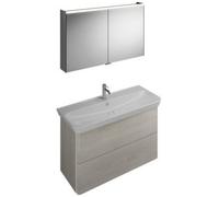Juego de lavabo de cerámica burgbad Iveo incl. mueble bajo lavabo, anchura: 1200mm, SFHJ120F2835G0161, Color: Roble Decor Merino / Roble Decor Merino, empuñadura vertical Blanco G0161