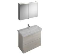 Juego de lavabo de cerámica burgbad Iveo incl. mueble bajo lavabo, versión izquierda, anchura: 1000mm, SFHJ100LF2835G0161, Color: Roble Decor Merino / Roble Decor Merino, empuñadura vertical Blanco G0