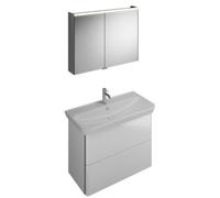 Juego de lavabo de cerámica burgbad Iveo incl. mueble bajo lavabo, versión izquierda, anchura: 1000mm, SFHJ100LF2833G0162, Color: Blanco Alto brillo / Melamina Blanco, empuñadura vertical Gris oscuro