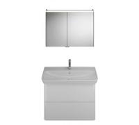 Juego de lavabo de cerámica burgbad Iveo incl. mueble bajo lavabo, versión izquierda, anchura: 1000mm, SFHJ100LF2833G0161, Color: Blanco Alto brillo / Melamina Blanco, banda de agarre vertical Blanco 
