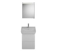 Juego de lavabo de cerámica burgbad Iveo incl. mueble bajo lavabo, versión izquierda, anchura: 650mm, SFHJ065LF2833G0161, Color: Blanco Alto brillo / Melamina Blanco, banda de agarre vertical Blanco G