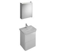 Juego de lavabo de cerámica burgbad Iveo incl. mueble bajo lavabo, versión izquierda, anchura: 650mm, SFHJ065LF2748G0161, Color: Castaño Decoración Trufa / Castaño Decoración Trufa, empuñadura vertica