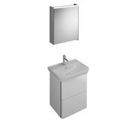 Juego de lavabo de cerámica burgbad Iveo incl. mueble bajo lavabo, versión izquierda, anchura: 650mm, SFHJ065LF2833G0162, Color: Blanco Alto brillo / Melamina Blanco, empuñadura vertical Gris oscuro G
