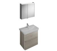 Juego de lavabo de cerámica burgbad Iveo incl. mueble bajo lavabo, versión izquierda, anchura: 800mm, SFHJ080LF2835G0161, Color: Roble Decor Merino / Roble Decor Merino, empuñadura vertical Blanco G01