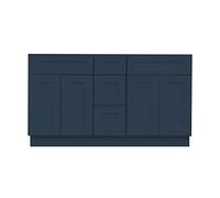 Juego de lavabo doble con cajones y puertas de armario de madera maciza, estilo lujoso de 60 pulgadas, color azul marino, 53 cm de profundidad x 152 cm de ancho x 87 cm de alto