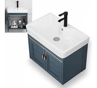 Juego de lavabo flotante montado en la pared con grifo y drenaje, lavabo de cerámica moderno para baño contemporáneo, cocina, cuarto de lavado