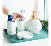 Juego De Lavado De Baño con Concha De Estrella De Mar Nórdica, Accesorios De Baño De Cerámica De 4 Piezas, Taza De Lavado, Jabonera, Dispensador De Jabón, Decoraciones Simples para Casa Modelo,