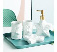 Juego De Lavado De Baño con Concha De Estrella De Mar Nórdica, Accesorios De Baño De Cerámica De 4 Piezas, Taza De Lavado, Jabonera, Dispensador De Jabón, Decoraciones Simples para Casa Modelo,
