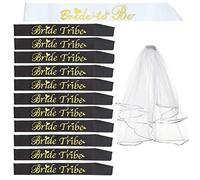 Juego de lazos para damas de honor, decoración de despedida de soltera, suministros para novia, regalo, Negro, 12 bandas con 1 velo.