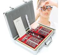 Juego de lentes de prueba ópticas Kit de lentes de prueba ópticas para optometría, incluye juego de lentes con montura metálica con marco de prueba y estuche de aluminio, esencial para exáme