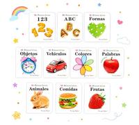 Juego de libros de vocabulario con imágenes en español-inglés, libros bilingües de primeras palabras con fotografías reales, 10 libros de vocabulario portátiles que cubren animales, alimentos, colores