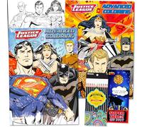 Juego de libros para colorear de la Liga de la Justicia, paquete con 2 libros de actividades DC Comics con Superman, Batman, más lápices de colores, para colorear de la Liga de la Justicia para niños
