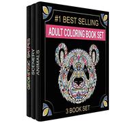 Juego de libros para colorear para adultos, 3 libros para colorear para adultos, 120 diseños únicos de animales, paisajes y mandalas. Libros para colorear para adultos relajación.