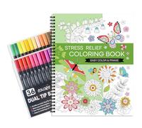 Juego de libros para colorear para adultos: libro para colorear para adultos relajación con 36 colores Mrakers, libro para colorear en espiral para aliviar el estrés con 30 patrones incluidos, mandala