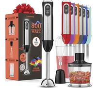 Juego de licuadora de inmersión multiuso, licuadora de mano con potente motor de cobre de 800 W, alta velocidad, modo turbo, batidora de mano 3 en 1, cuchillas de acero inoxidable, batidor, vaso de