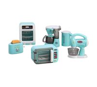 Juego de licuadora de Juguete para niños, Juguete de Cocina con microondas, tostadora y cafetera, más de 6 Mini electrodomésticos para ensamblaje de Bricolaje (Azul)
