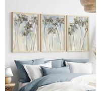 Juego de lienzos impresos con diseños florales abstractos en tonos neutros suaves para decoración de pared, flores en azul pastel y beige, estilo boho minimalista (50x75cm - 3 piezas)